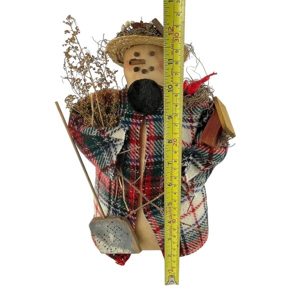 Handmade Rustic Country Christmas Winter Snowman Stump Doll Decor Let it Snow - Picture 10 of 16